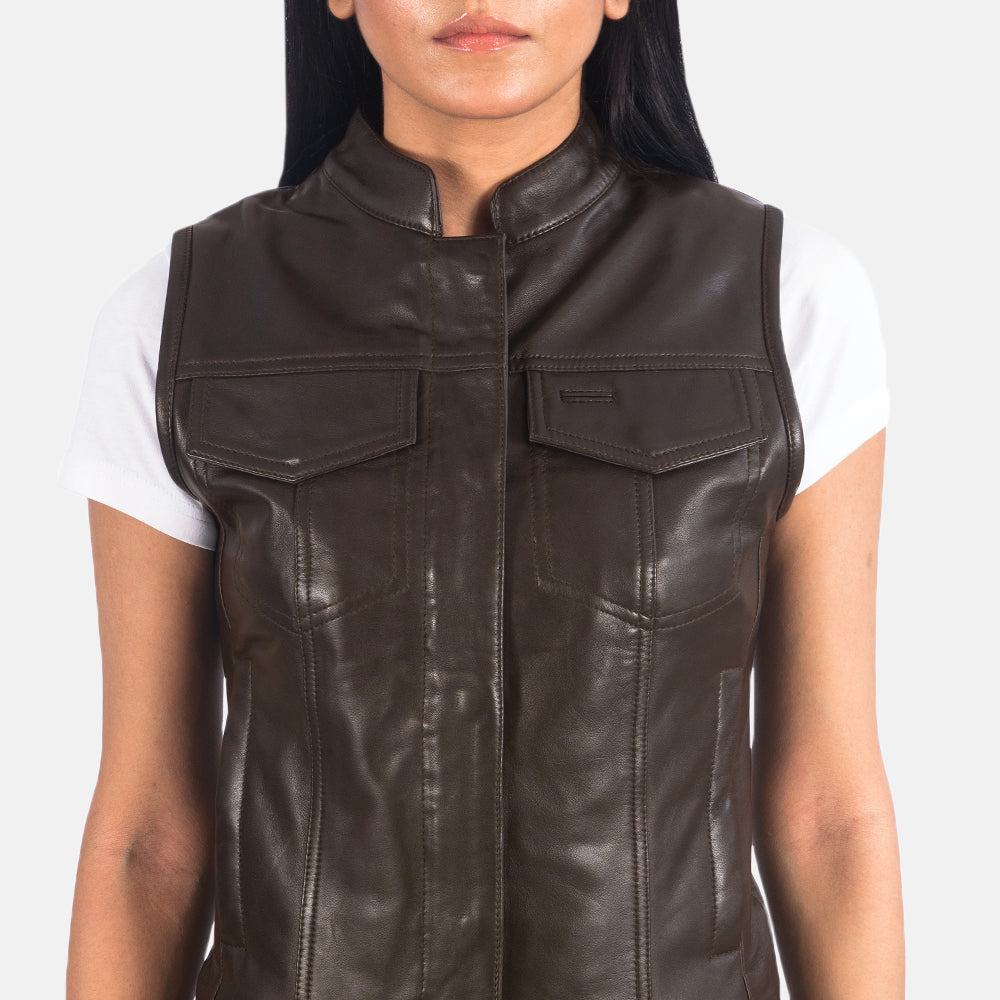 Brex Rayne Moto Brown Leather Vest - women's vest in brown sheepskin leather, view 6