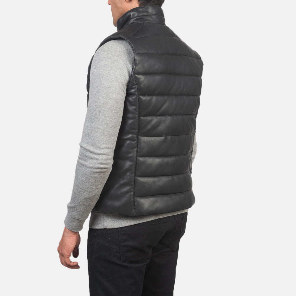 Reeves Black Leather Puffer Vest - men's vest in black sheepskin leather, view 5