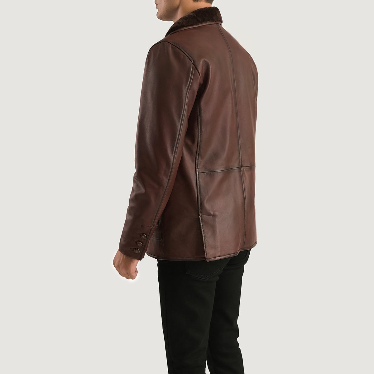 Rocky Brown Fur Leather Coat - men's coat in brown sheepskin leather, view 5