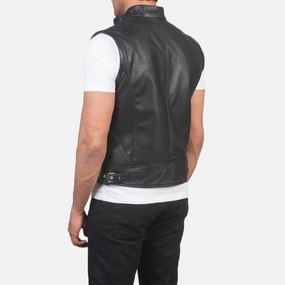 Roland Black Leather Biker Vest - men's vest in black sheepskin leather, view 5