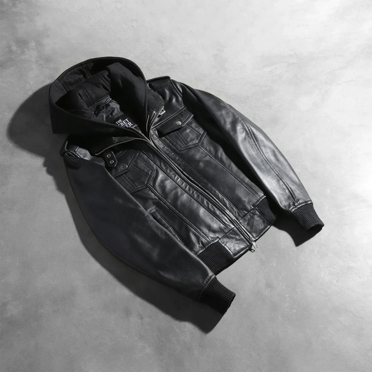 Roslyn Black Hooded Leather Bomber Jacket - women's jacket in black sheepskin leather, view 7