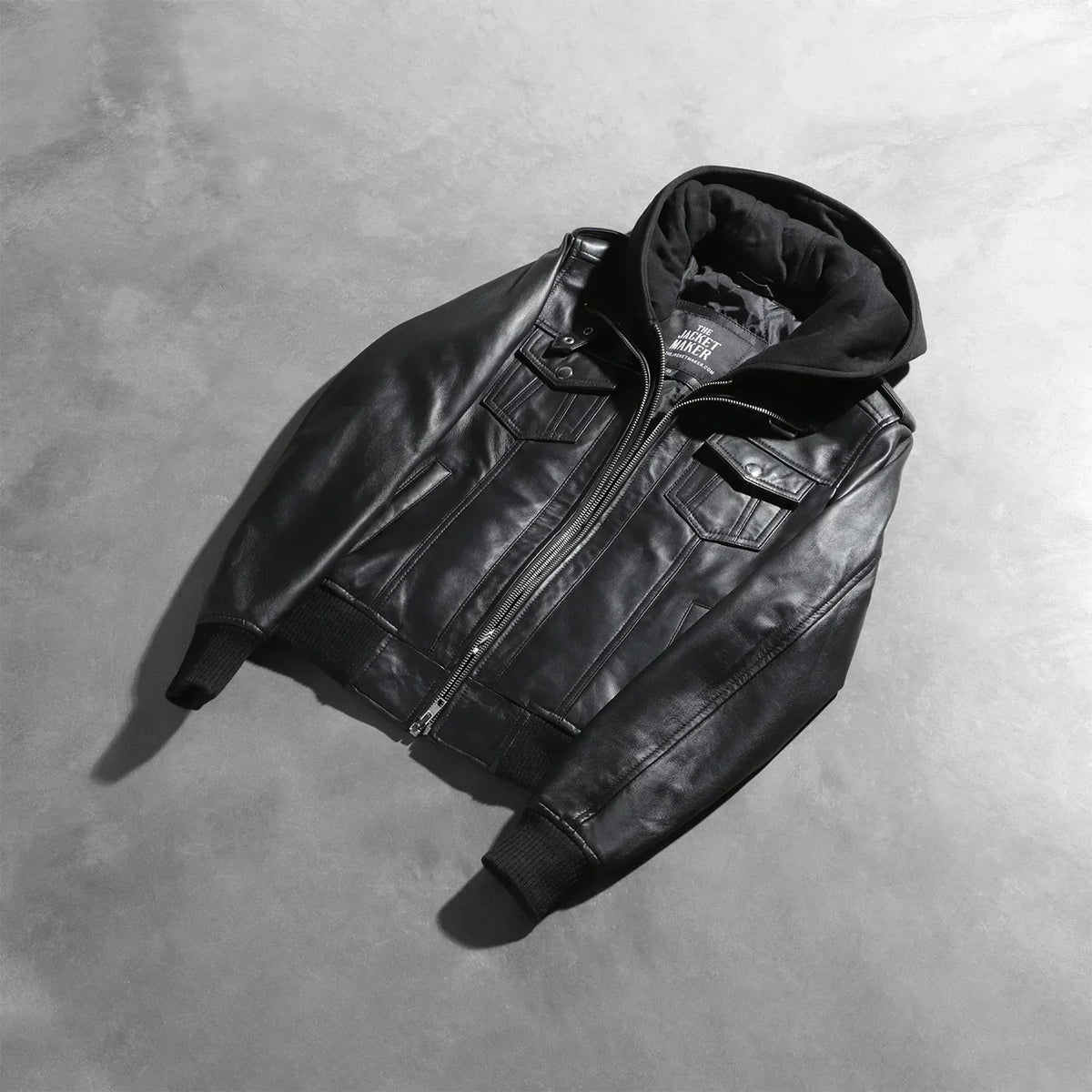 Roslyn Black Hooded Leather Bomber Jacket - women's jacket in black sheepskin leather, view 8