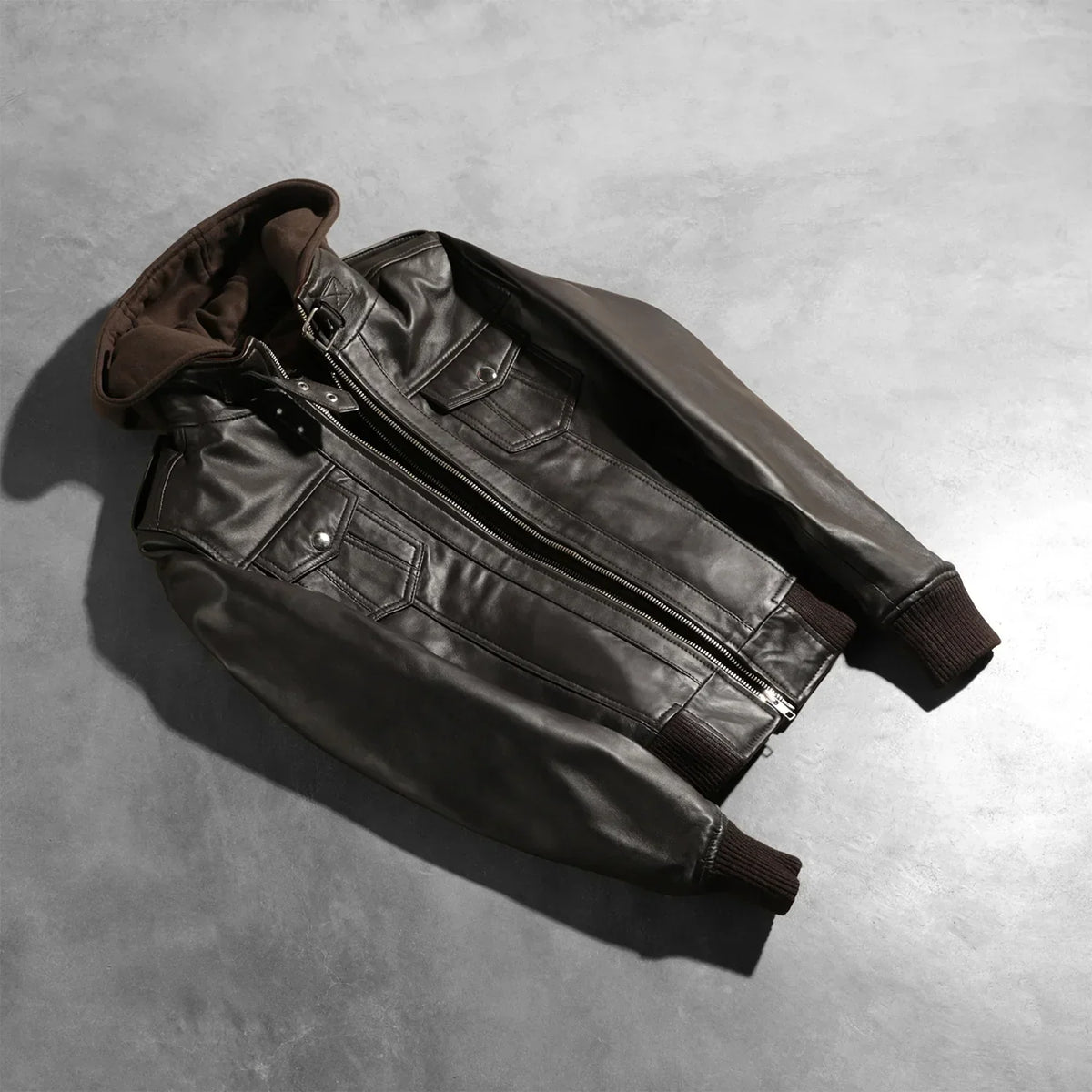 Roslyn Brown Hooded Leather Bomber Jacket - women's jacket in brown sheepskin leather, view 7