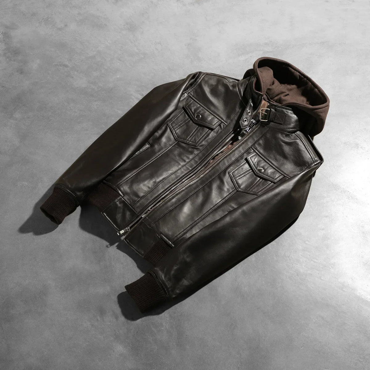 Roslyn Brown Hooded Leather Bomber Jacket - women's jacket in brown sheepskin leather, view 8
