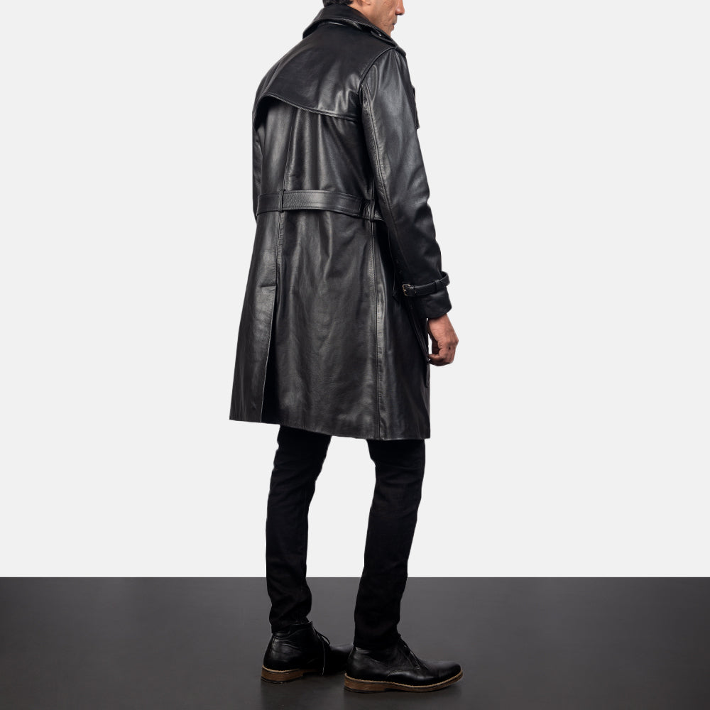 Royson Black Leather Duster Coat - men's coat in black cowhide leather, view 3