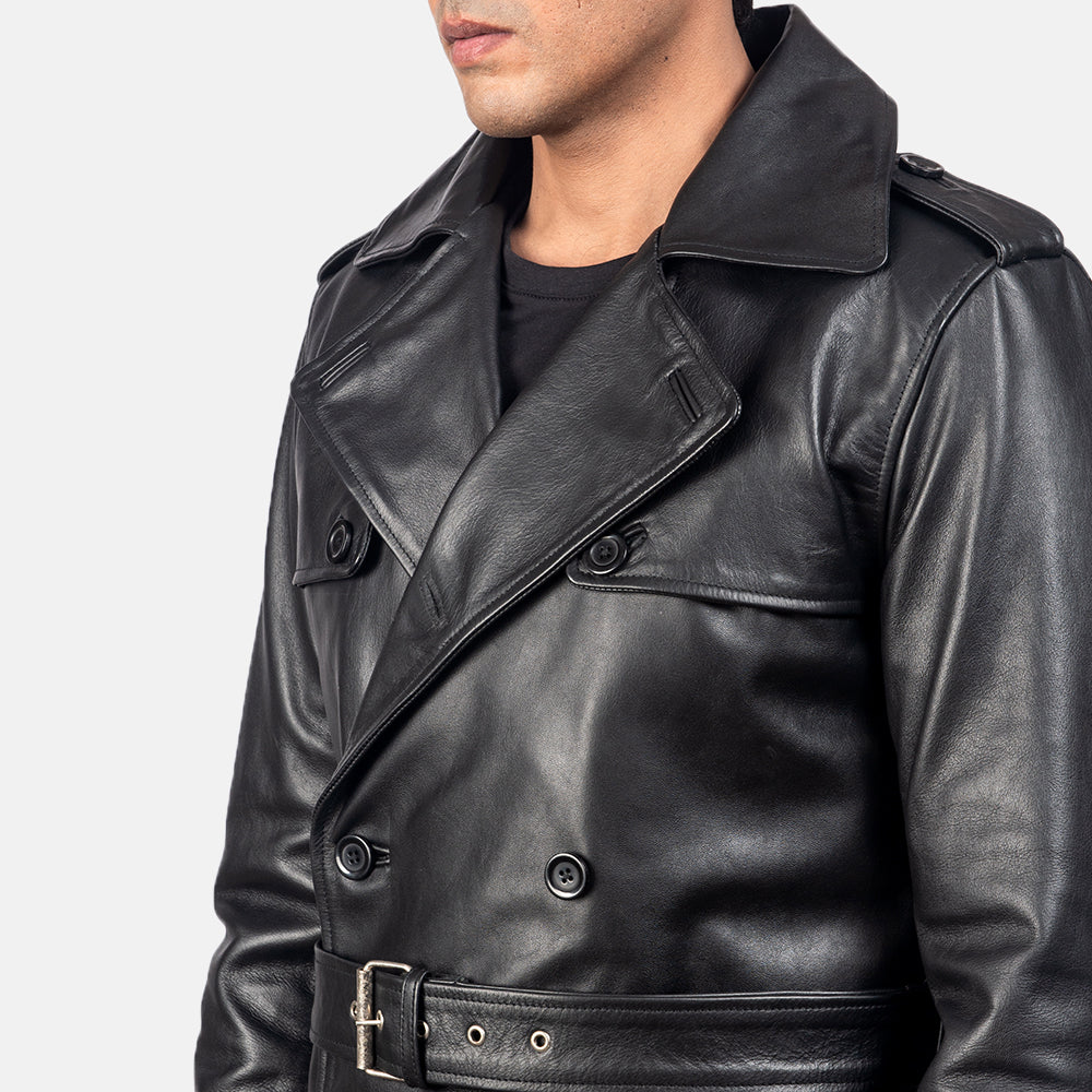 Royson Black Leather Duster Coat - men's coat in black cowhide leather, view 5