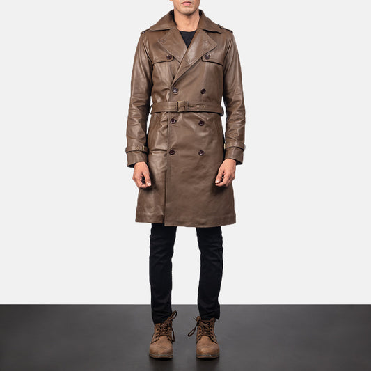 Royson Brown Leather Duster Coat - men's coat in brown cowhide leather, view 1