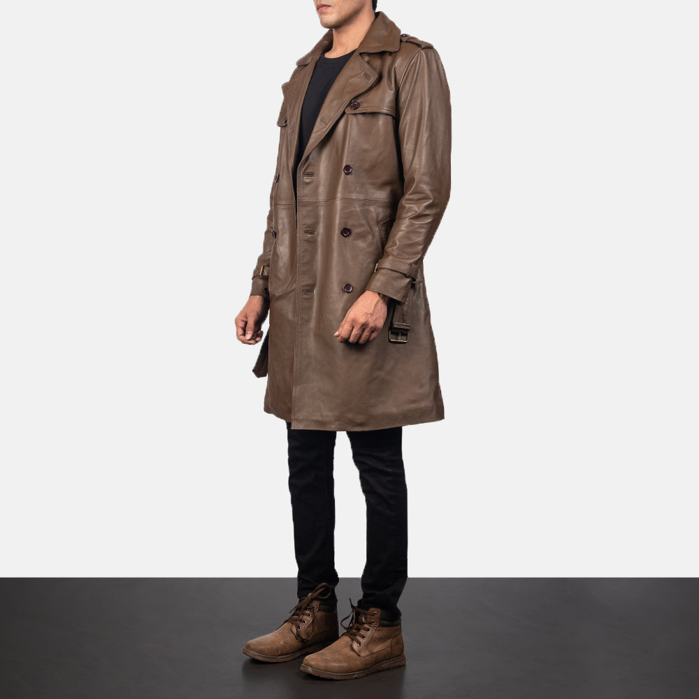 Royson Brown Leather Duster Coat - men's coat in brown cowhide leather, view 2