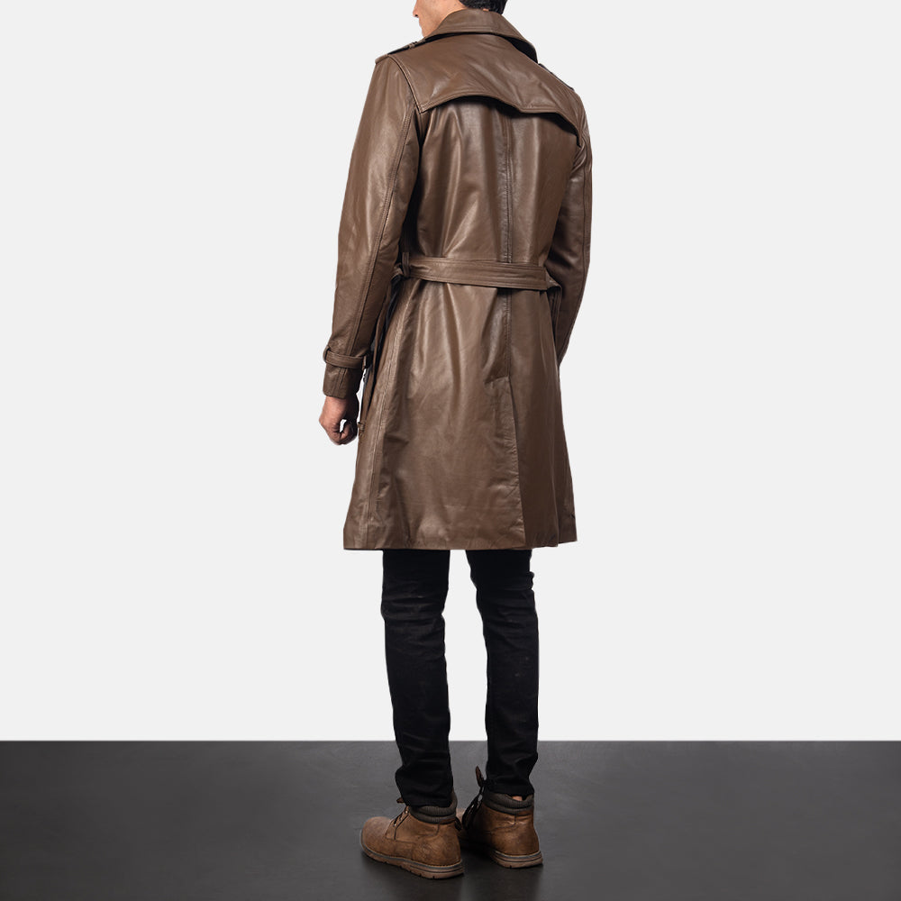 Royson Brown Leather Duster Coat - men's coat in brown cowhide leather, view 3