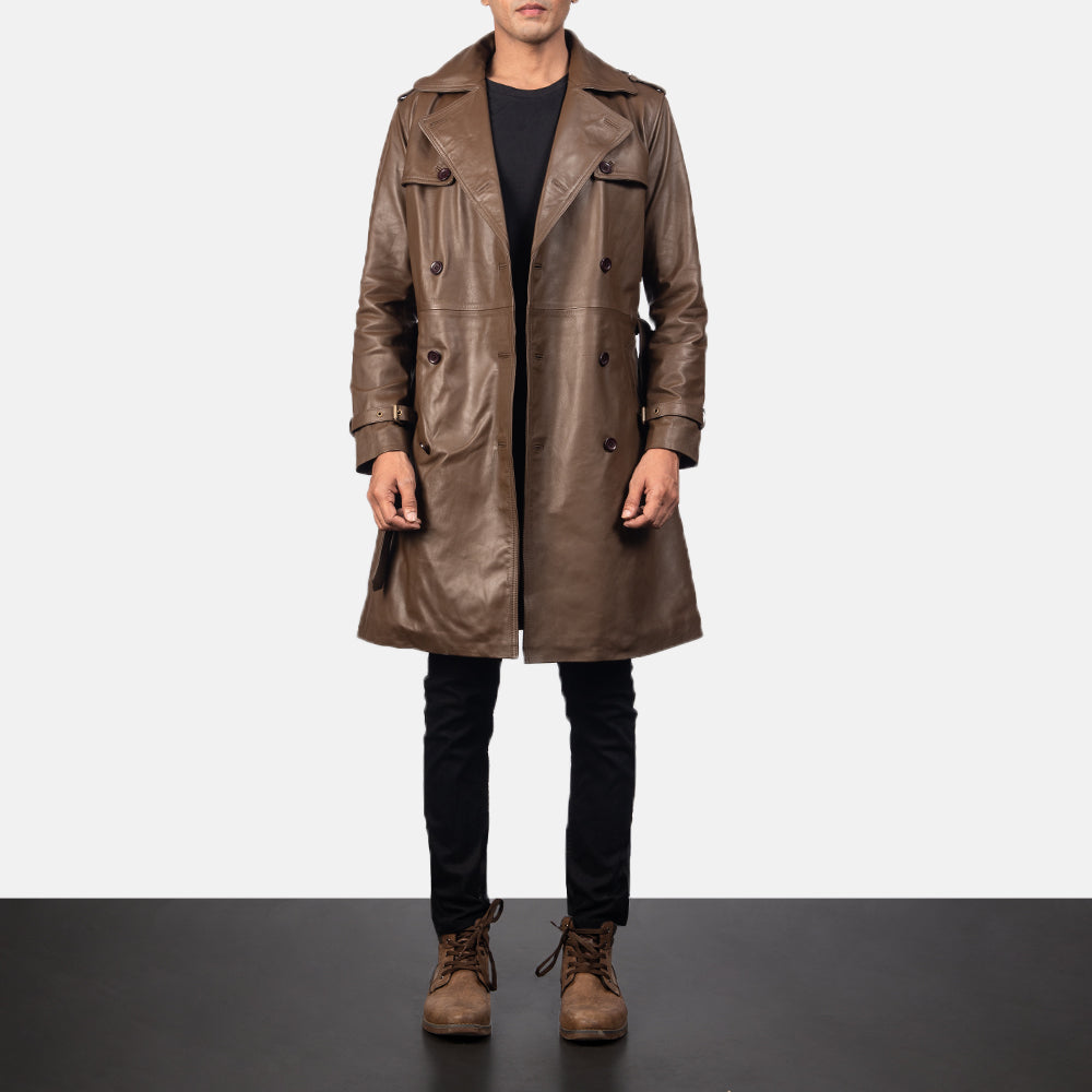 Royson Brown Leather Duster Coat - men's coat in brown cowhide leather, view 4