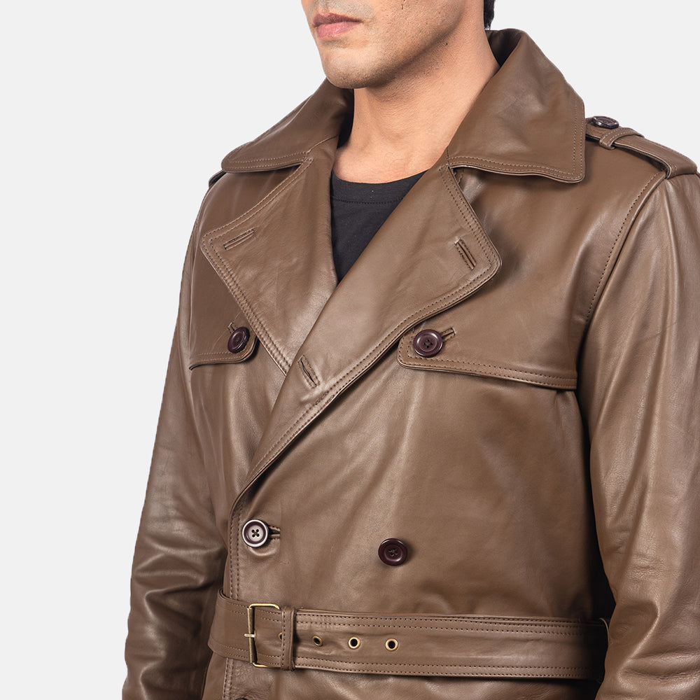 Royson Brown Leather Duster Coat - men's coat in brown cowhide leather, view 5