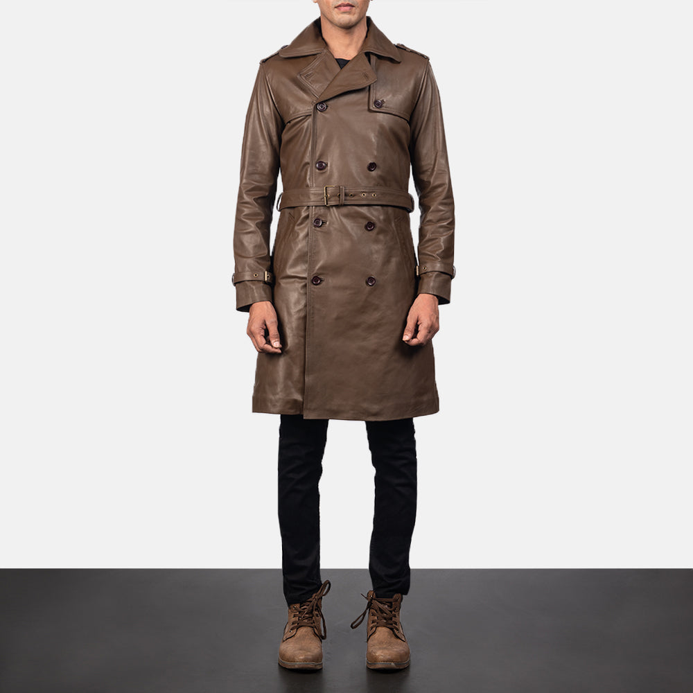 Royson Brown Leather Duster Coat - men's coat in brown cowhide leather, view 6