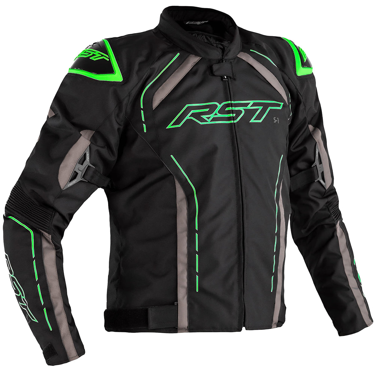 RST S1 CE Textile Jacket - Black / Grey / Neon Green - RST motorcycle jacket, view 1
