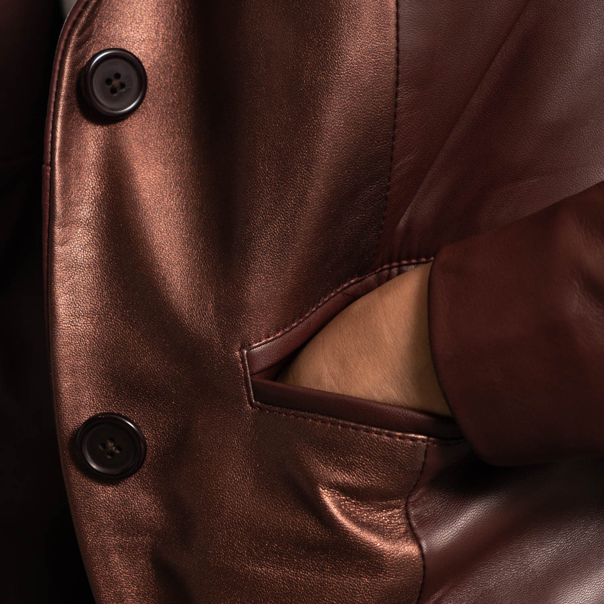 Brex Ruby Metallic Maroon Leather Blazer - women's blazer in metallic maroon sheepskin leather, view 5