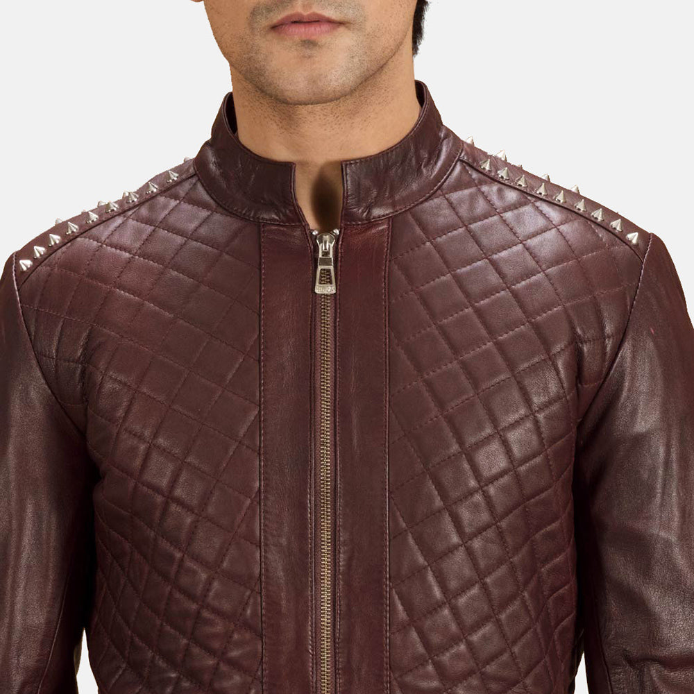 Rumano Jae Maroon Leather Biker Jacket - men's jacket in maroon sheepskin leather, view 5