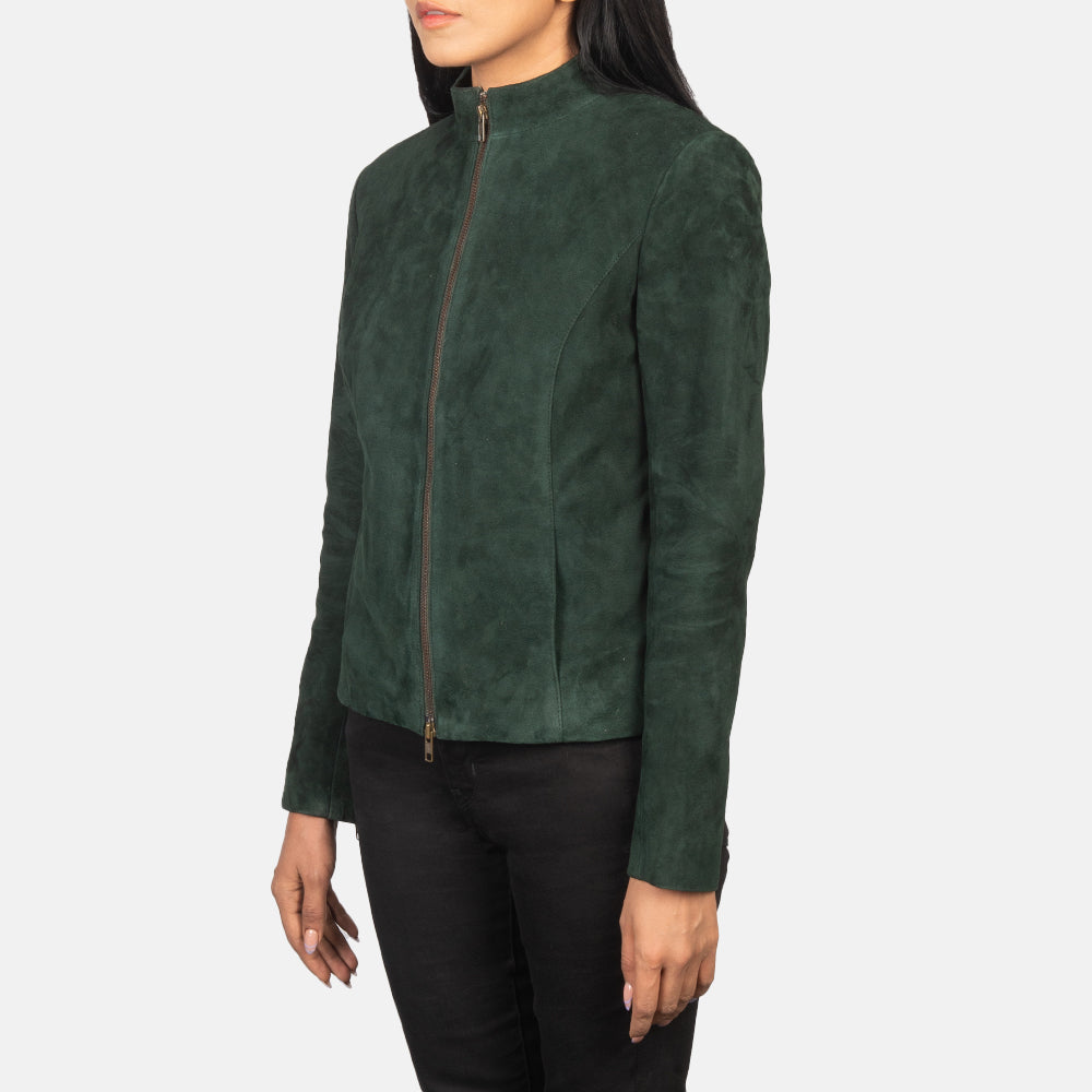 Rumella Green Suede Biker Jacket - women's jacket in green suede leather, view 2