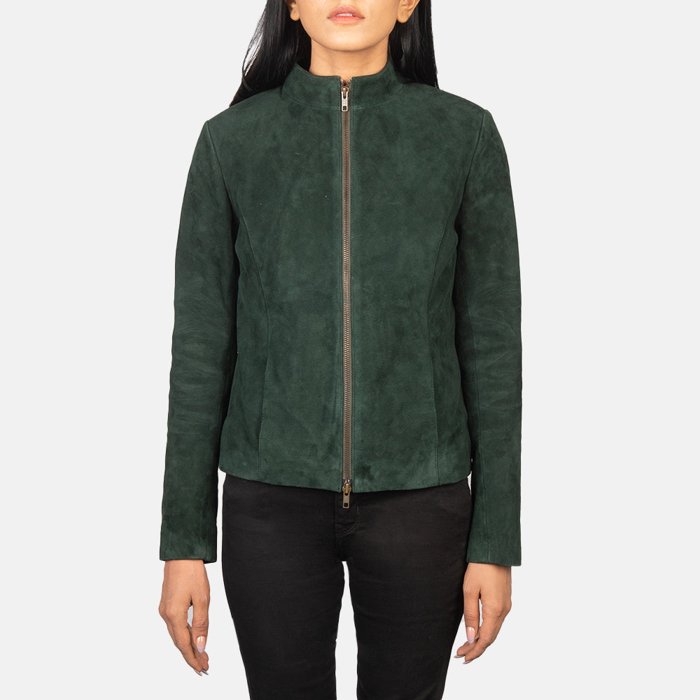 Rumella Green Suede Biker Jacket - women's jacket in green suede leather, view 4