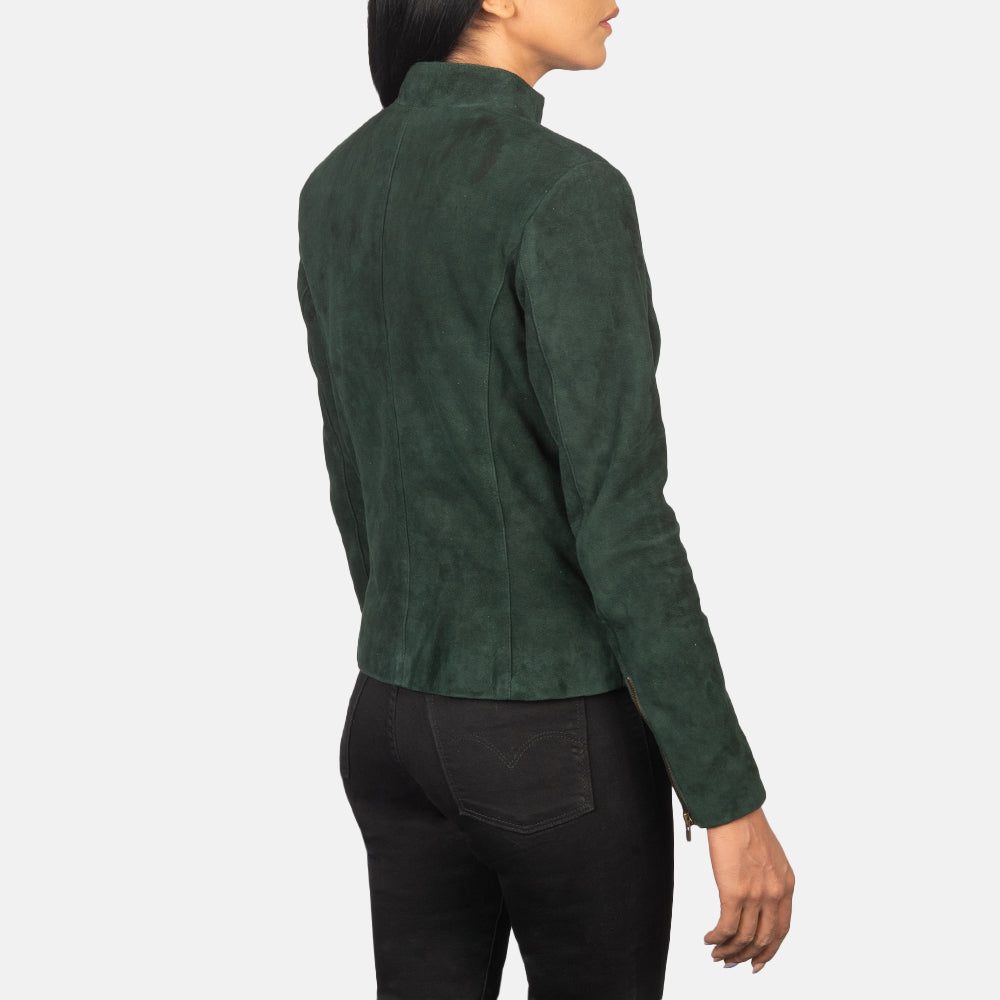 Rumella Green Suede Biker Jacket - women's jacket in green suede leather, view 5