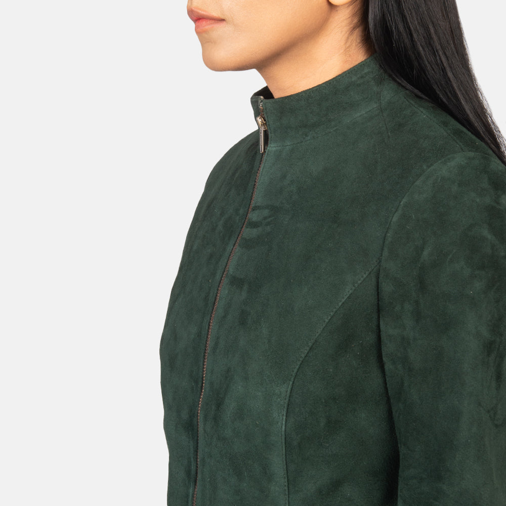 Rumella Green Suede Biker Jacket - women's jacket in green suede leather, view 6