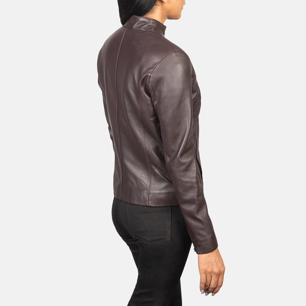 Rumella Maroon Leather Biker Jacket - women's jacket in maroon sheepskin leather, view 5