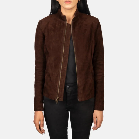 Rumella Mocha Suede Biker Jacket - women's jacket in mocha suede leather, view 1