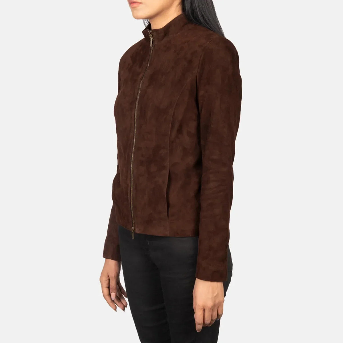 Rumella Mocha Suede Biker Jacket - women's jacket in mocha suede leather, view 2