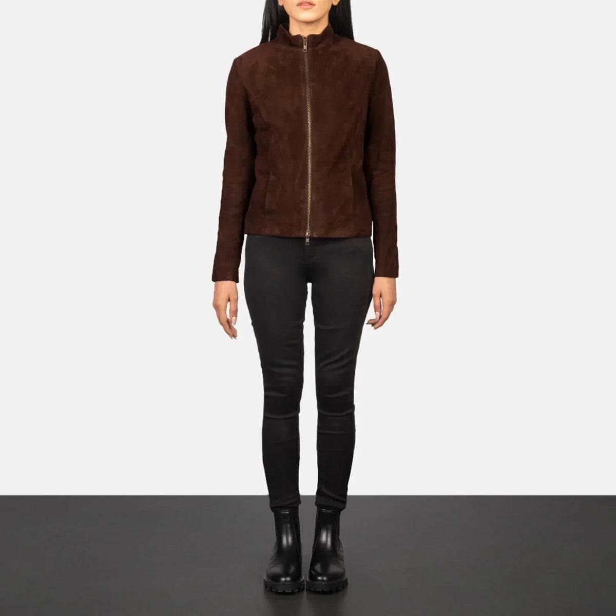 Rumella Mocha Suede Biker Jacket - women's jacket in mocha suede leather, view 3