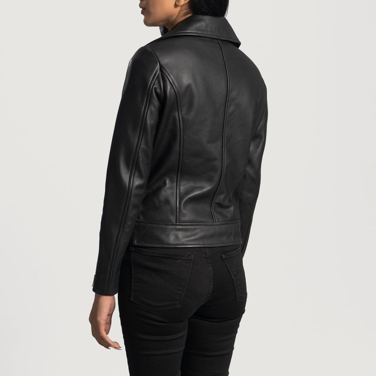 Rumy Black Leather Biker Jacket - women's jacket in black sheepskin leather, view 5