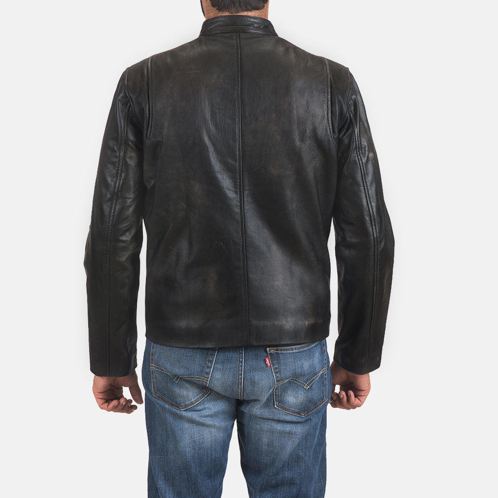 Rustic Black Leather Biker Jacket - men's jacket in black sheepskin leather, view 5
