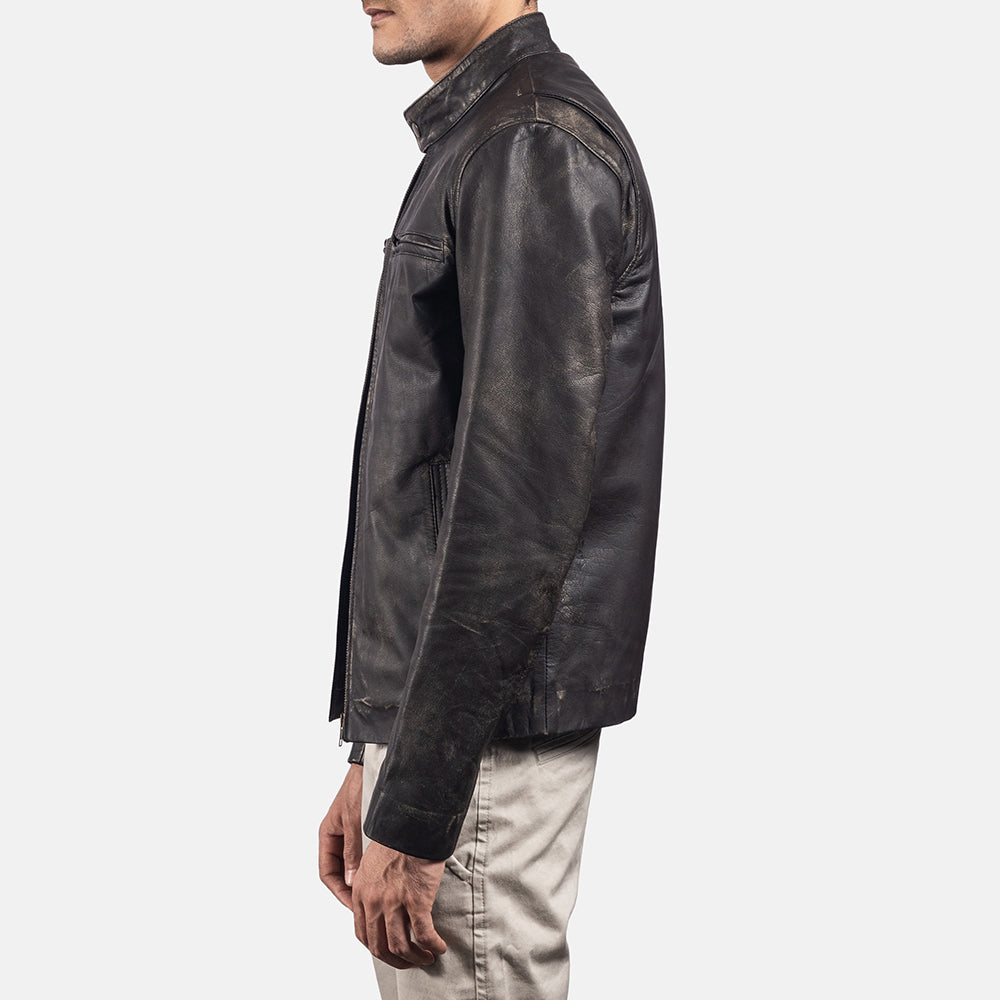 Rustic Brown Leather Biker Jacket - men's jacket in brown cowhide leather, view 4
