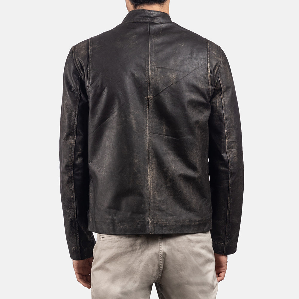 Rustic Brown Leather Biker Jacket - men's jacket in brown cowhide leather, view 5