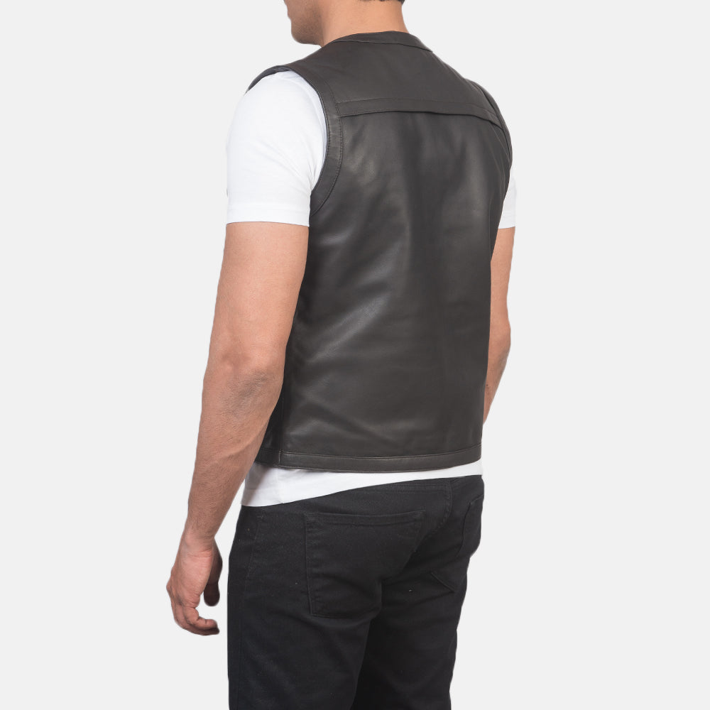 Safari Brown Leather Vest - men's vest in brown sheepskin leather, view 5