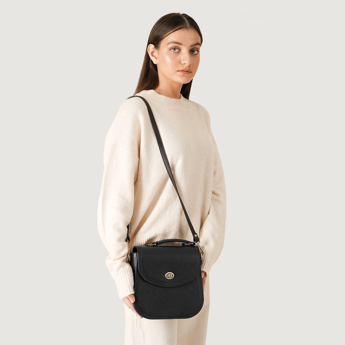 Brex Sandra Black Leather Saddle Bag - black leather saddle bag, view 2
