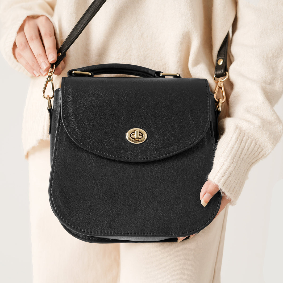 Brex Sandra Black Leather Saddle Bag - black leather saddle bag, view 4