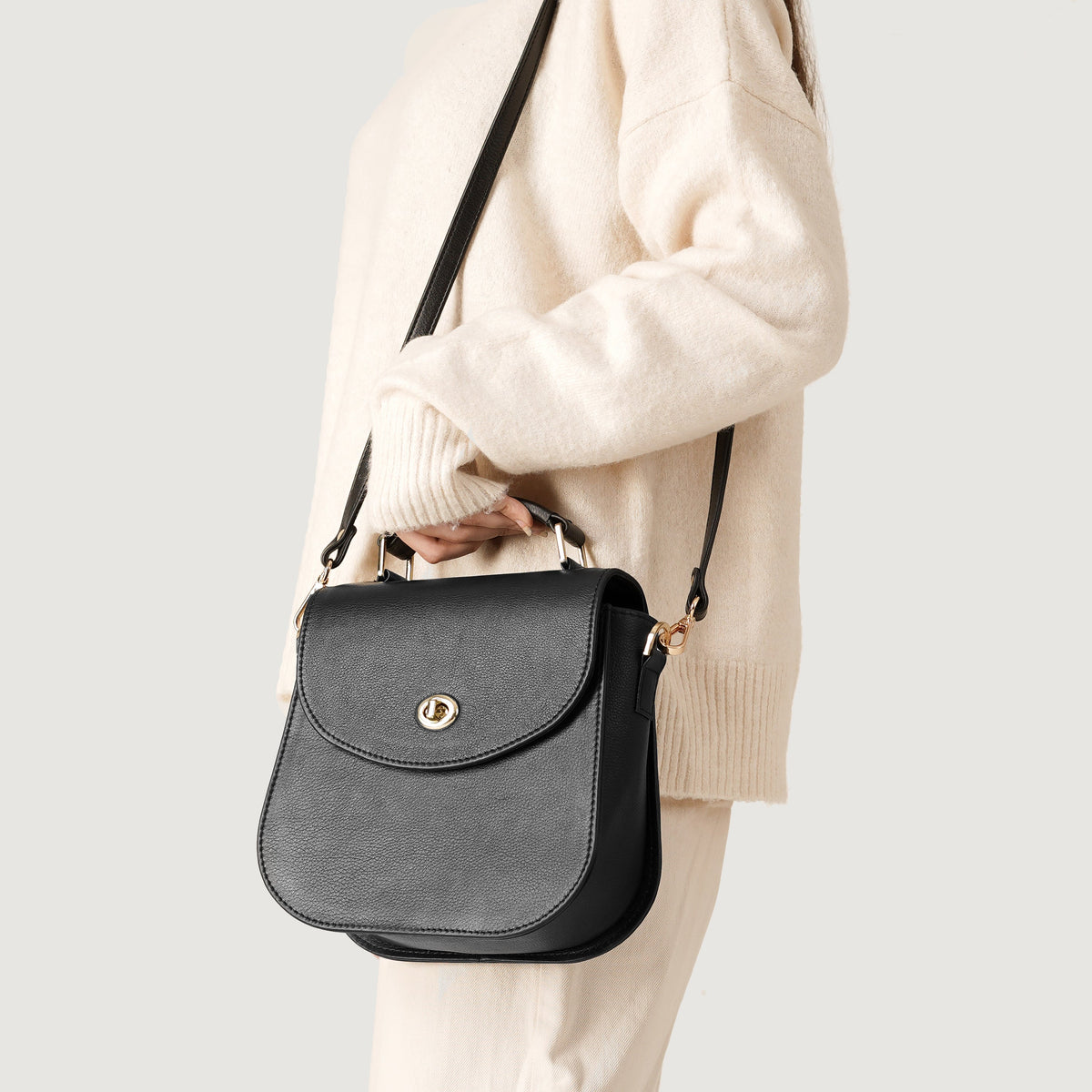 Brex Sandra Black Leather Saddle Bag - black leather saddle bag, view 8