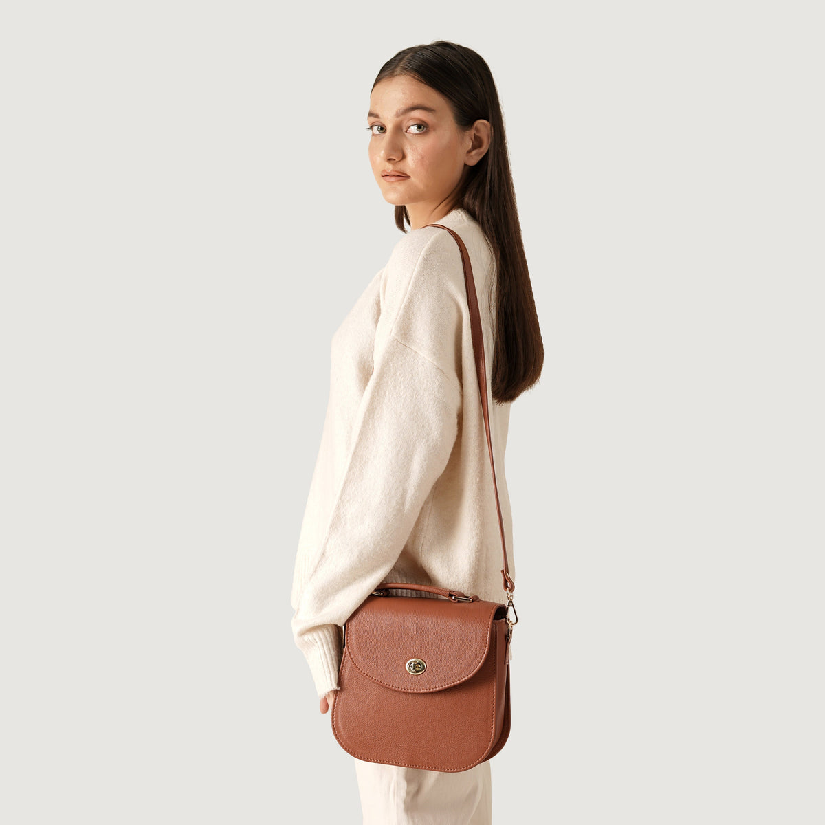 Brex Sandra Brown Leather Saddle Bag - brown leather saddle bag, view 2