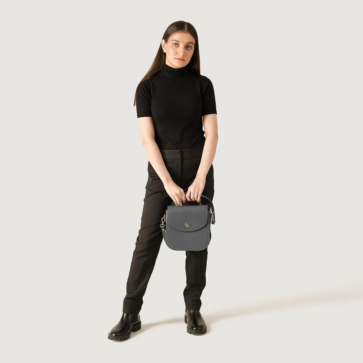 Brex Sandra Grey Leather Saddle Bag - grey leather saddle bag, view 2