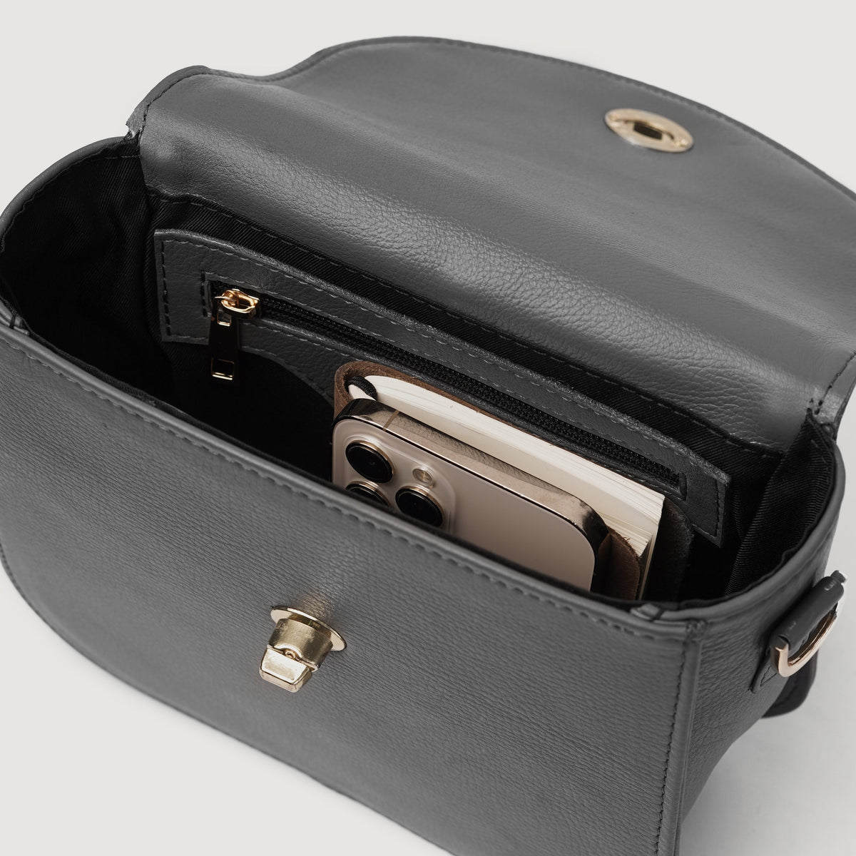 Brex Sandra Grey Leather Saddle Bag - grey leather saddle bag, view 6
