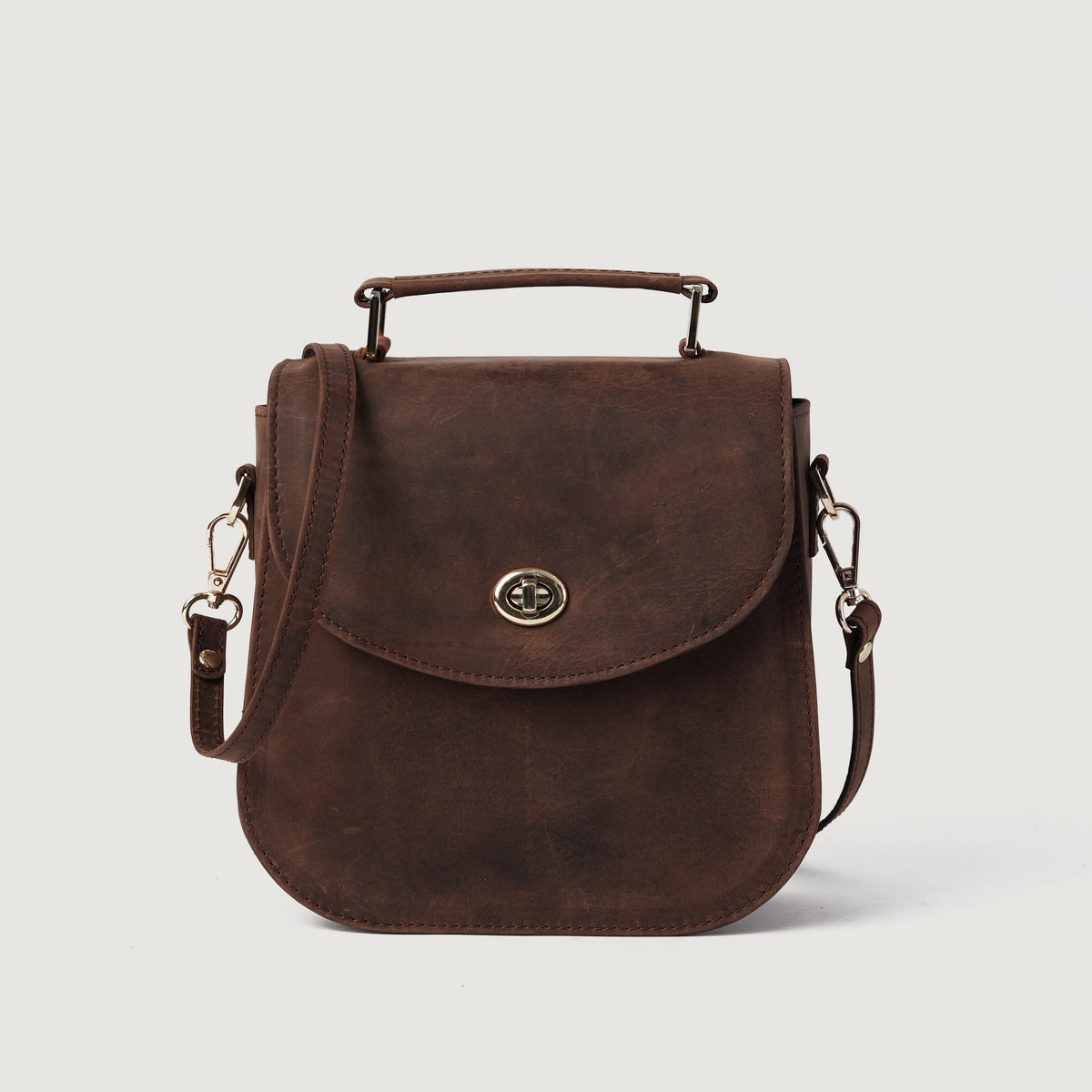 Brex Sandra Vintage Distressed Brown Leather Saddle Bag - brown leather vintage distressed saddle bag, view 1