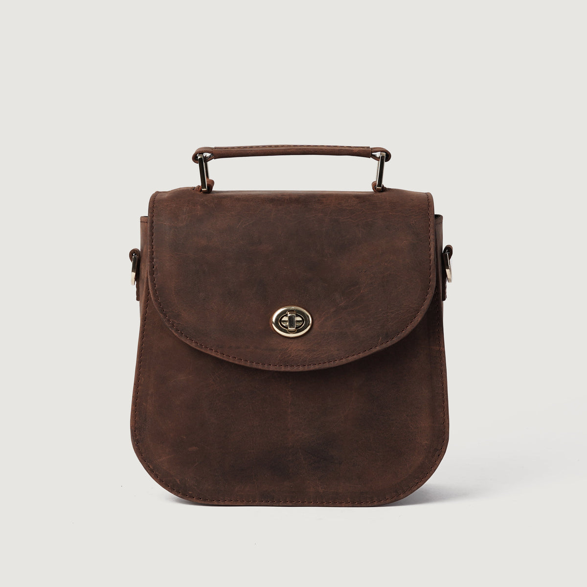 Brex Sandra Vintage Distressed Brown Leather Saddle Bag - brown leather vintage distressed saddle bag, view 3