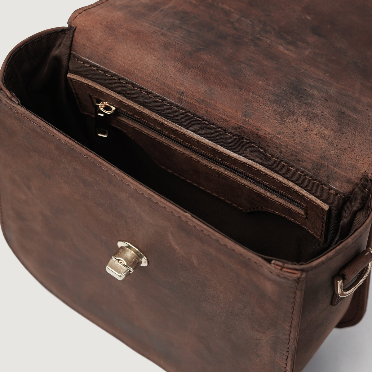 Brex Sandra Vintage Distressed Brown Leather Saddle Bag - brown leather vintage distressed saddle bag, view 8