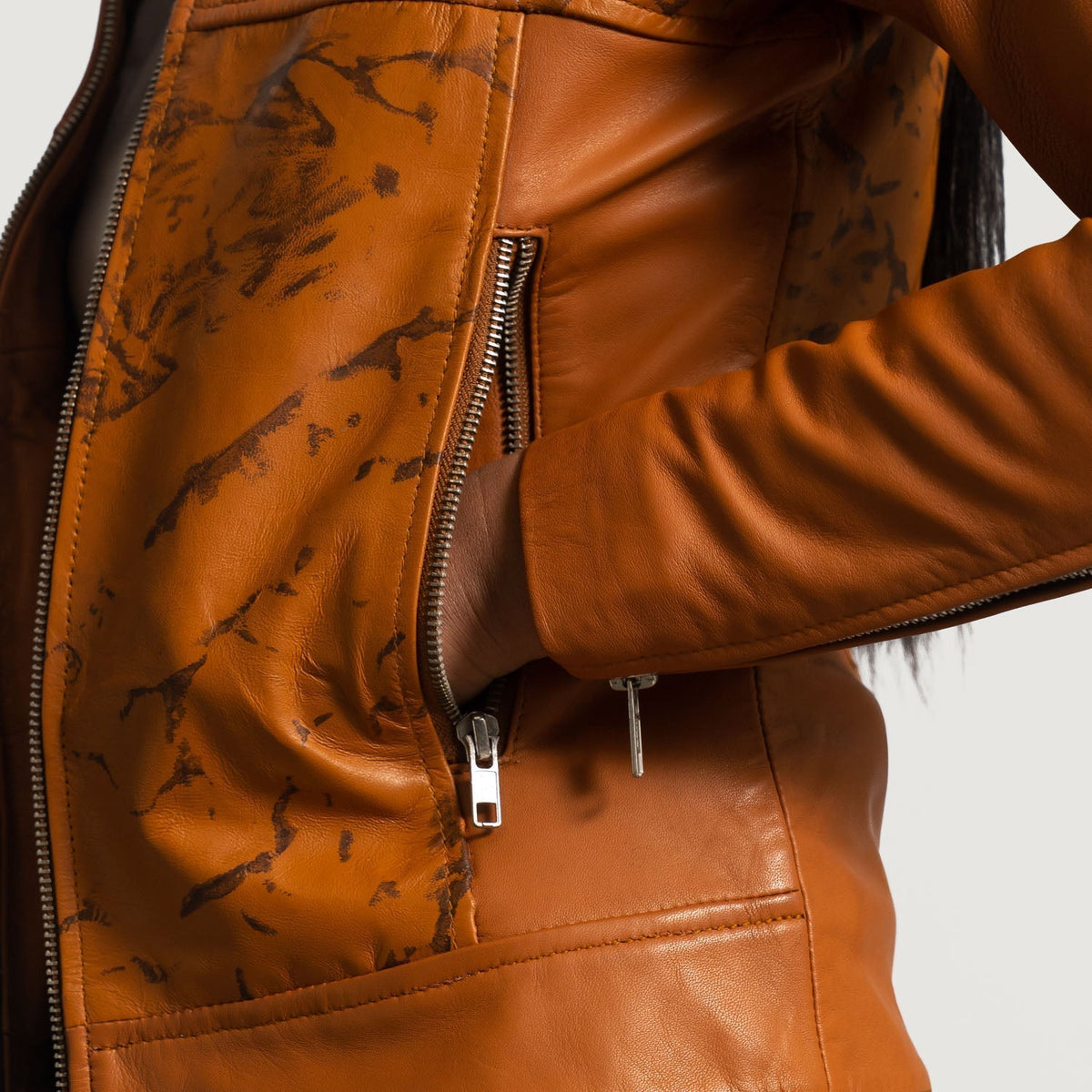 Sandy Tan Dye Leather Biker Jacket - women's jacket in tan sheepskin leather, view 5