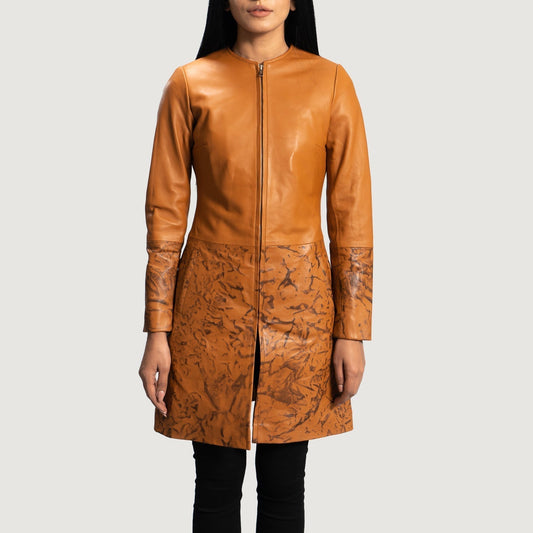 Brex Sandy Tan Dye Leather Coat - women's coat in tan sheepskin leather, view 1
