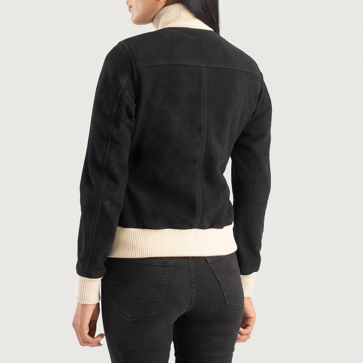 Sasha A1 Black Suede Bomber Jacket - women's jacket in black suede leather, view 5