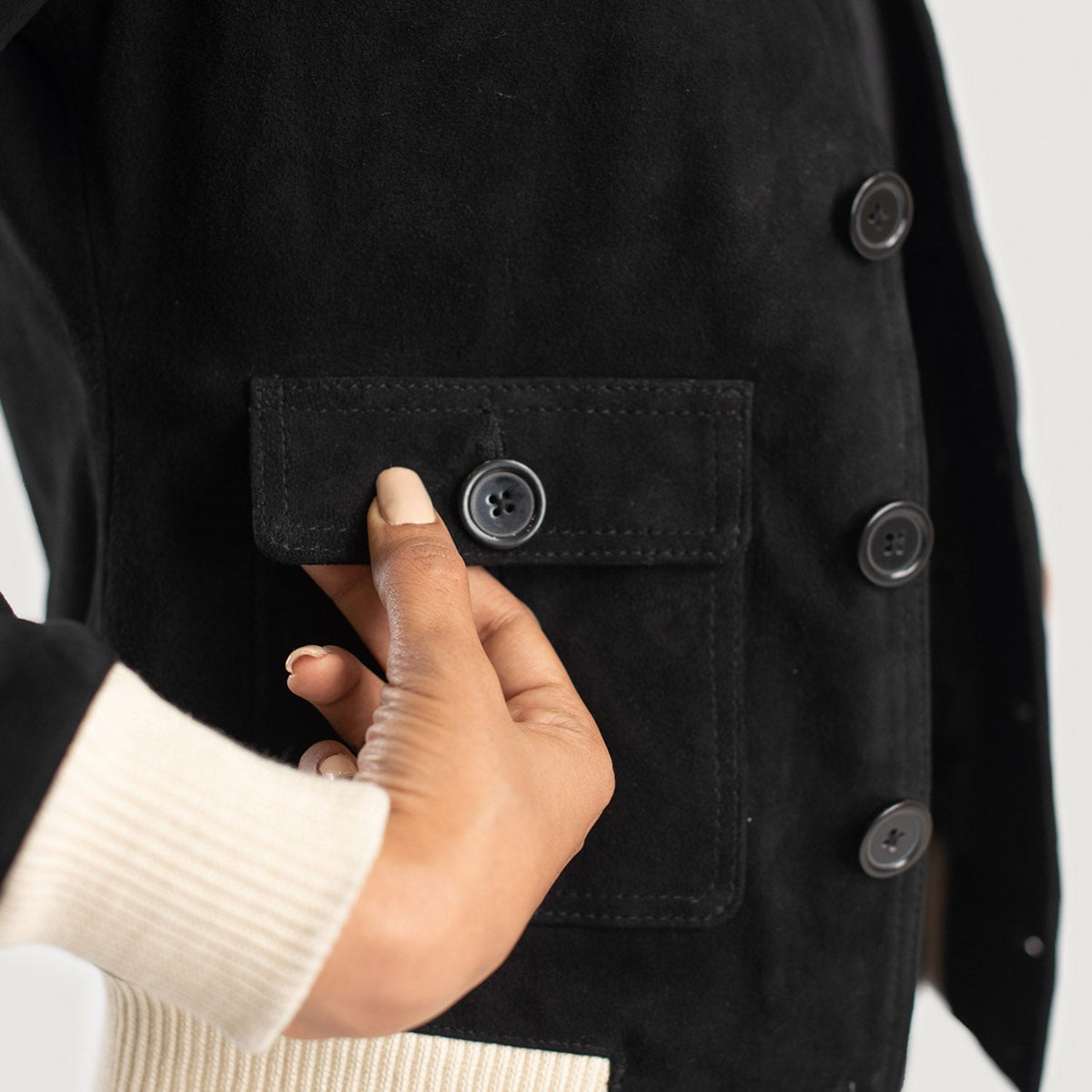 Sasha A1 Black Suede Bomber Jacket - women's jacket in black suede leather, view 6