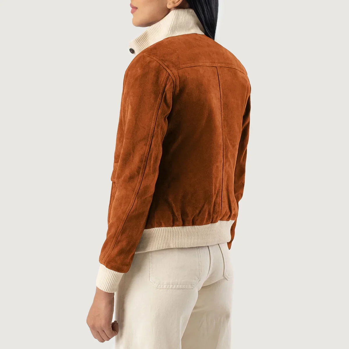 Brex Sasha A1 Brown Suede Bomber Jacket - women's jacket in brown suede leather, view 5