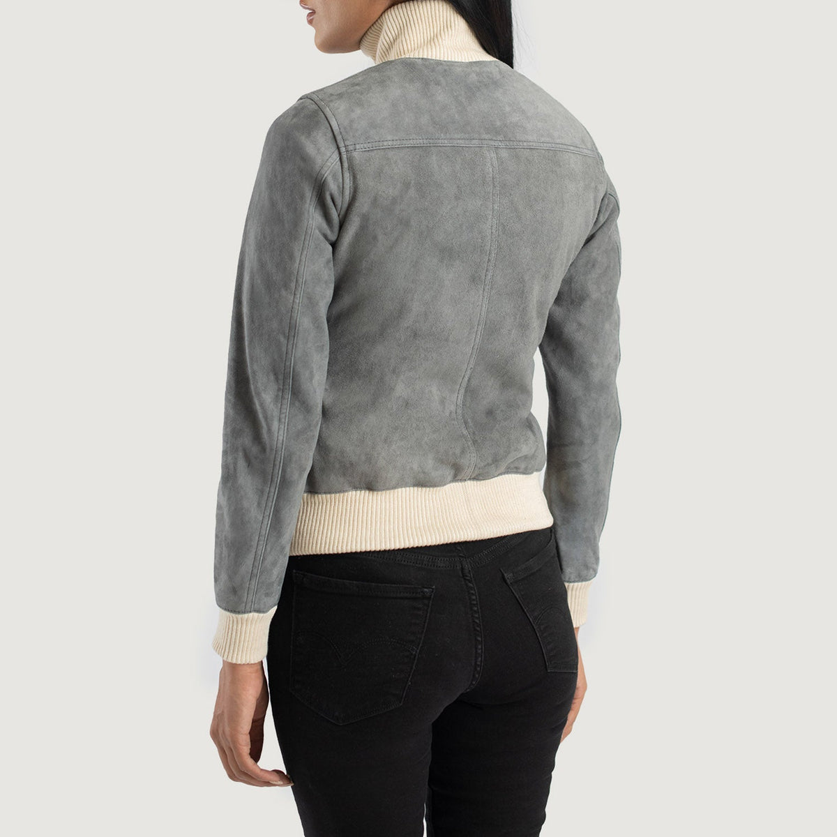 Sasha A1 Grey Suede Bomber Jacket - women's jacket in grey suede leather, view 5