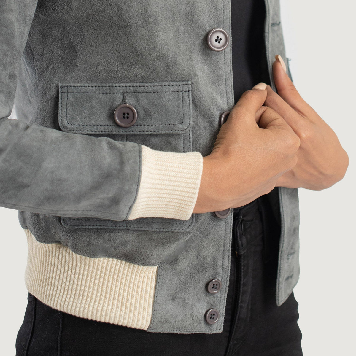 Sasha A1 Grey Suede Bomber Jacket - women's jacket in grey suede leather, view 6