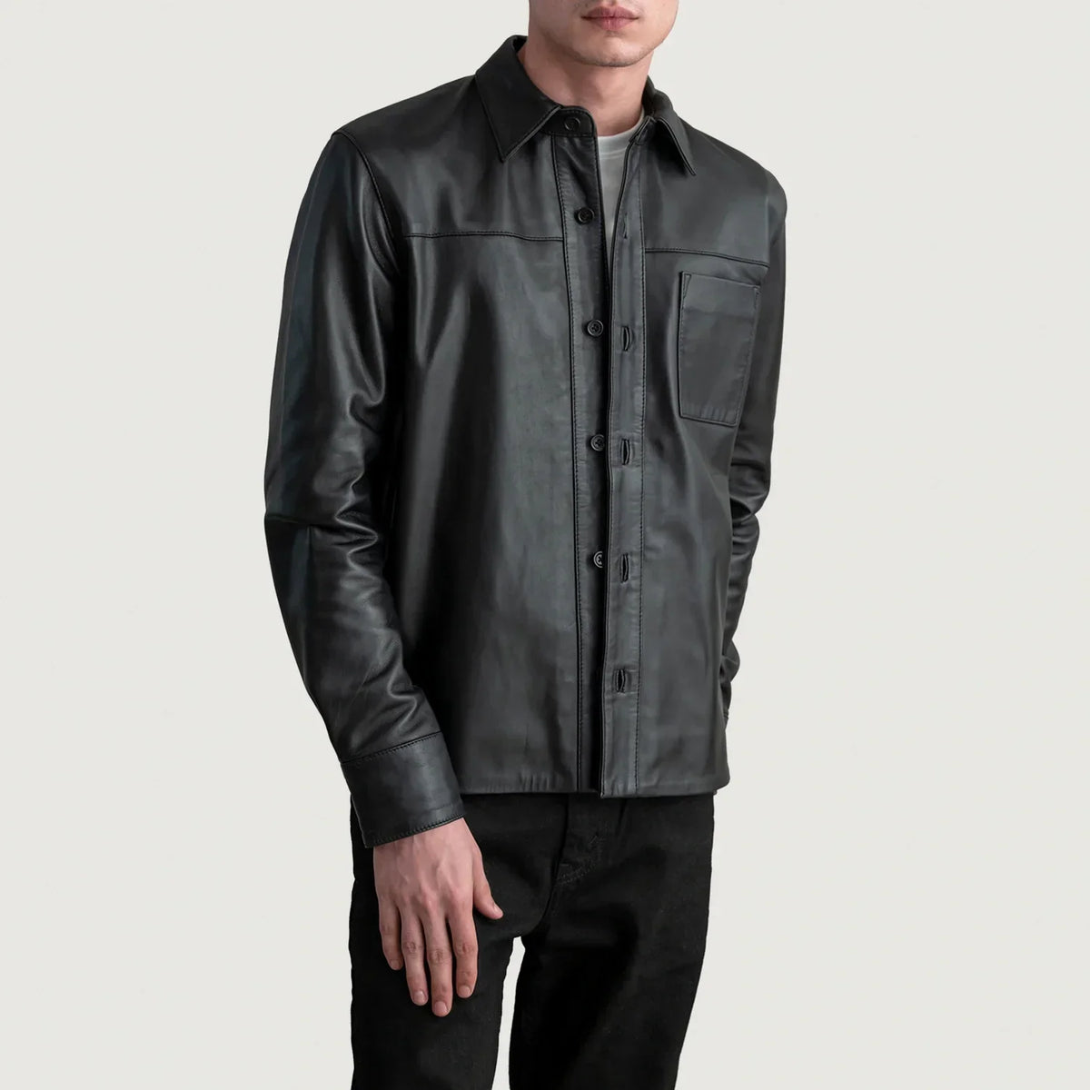 Scout Black Leather Shirt - men's shirt in black premium leather, view 2