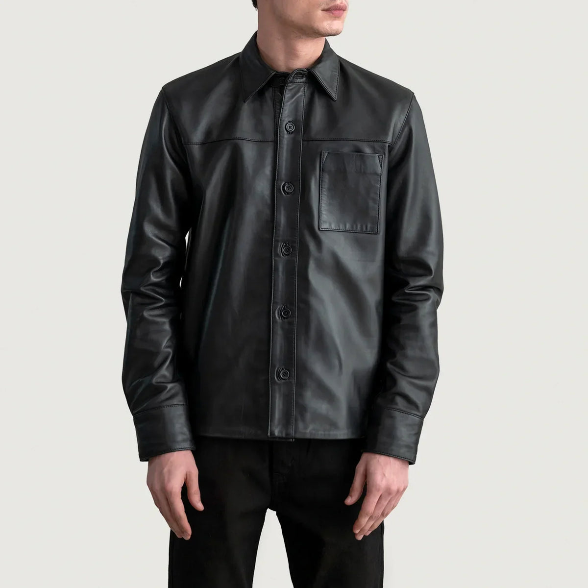 Scout Black Leather Shirt - men's shirt in black premium leather, view 3